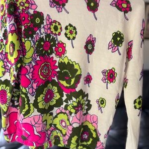 70’s Zipper Neck Flowers Asymmetrical Print wool sweater